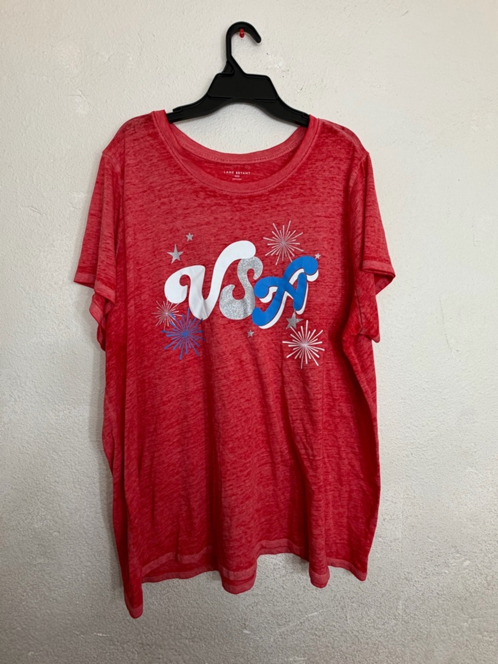Lane Bryant Plus Size 22/24 USA Fireworks Graphic T-Shirt Red Slub Knit